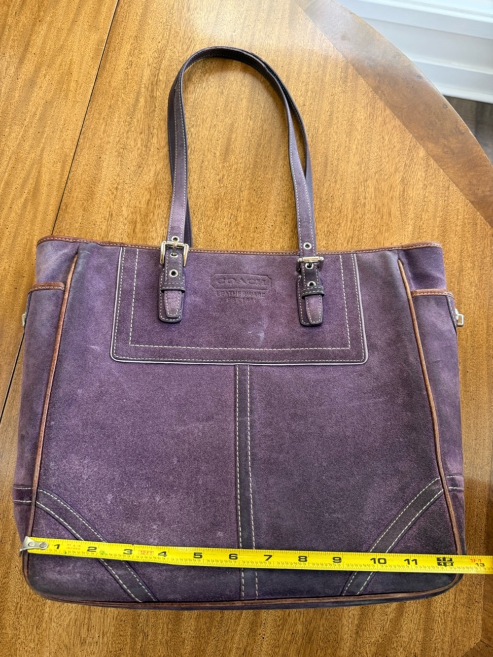Coach Purple Suede Tote with Leather Straps - Picture 7 of 11